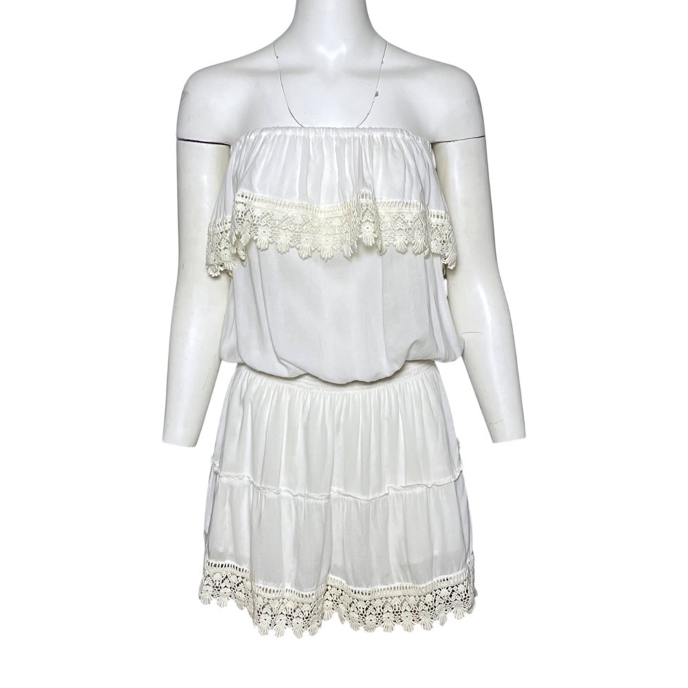 Melissa Odabash Joy Strapless Tiered Mini Cover-Up Dress White Ivory Size Small